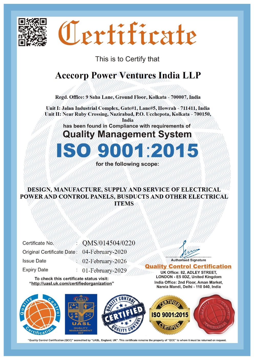 ISO 9001:2015 certificate preview