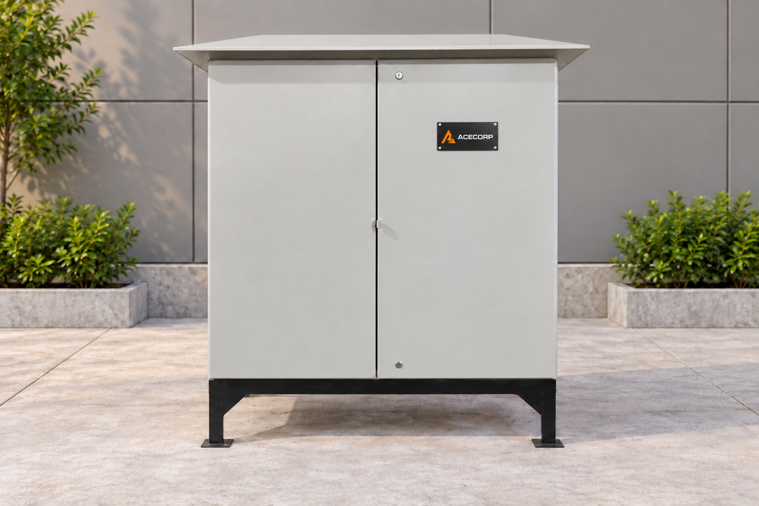 Acecorp light grey outdoor LT kiosk enclosure with wide rain hood